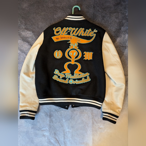 W/tags Deep Meditation off-white varsity jacket - Picture 2 of 15